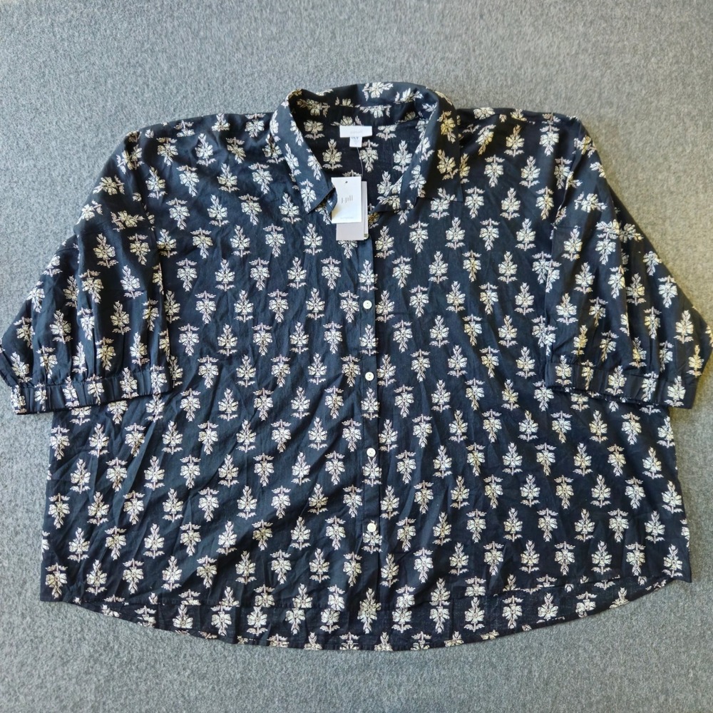 New! J. Jill Pure Jill Boxy Top 4X Dark Floral Block Print Boho Relax Breathable